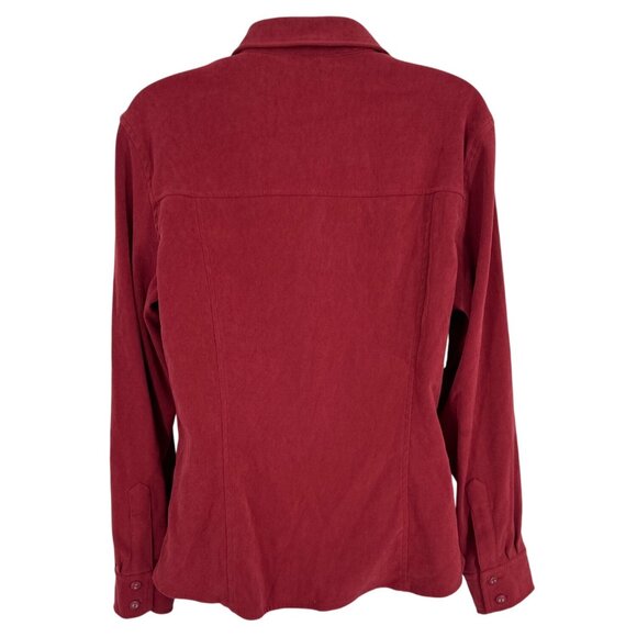 Vintage Talbots Button Up Pockets Red Suede Feel Stretch Blouse Size M - Picture 5 of 9